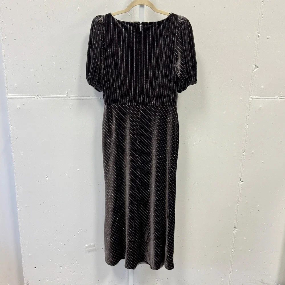 Karl Lagerfeld Paris Velvet Pinstripe Rhinestone Midi Maxi Dress Brown 8 Holiday
